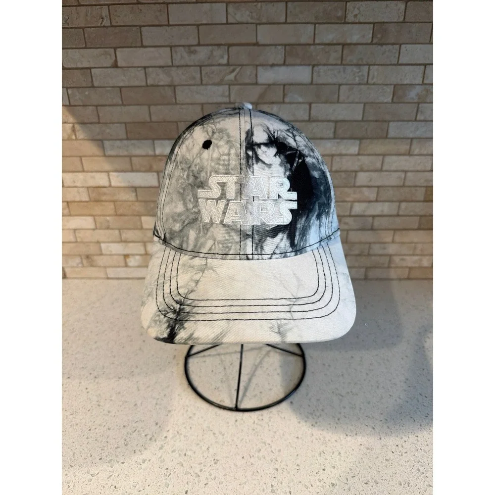Star Wars Marble Tie-Dye Embroidered Logo Hat Black White Acid Wash Cap